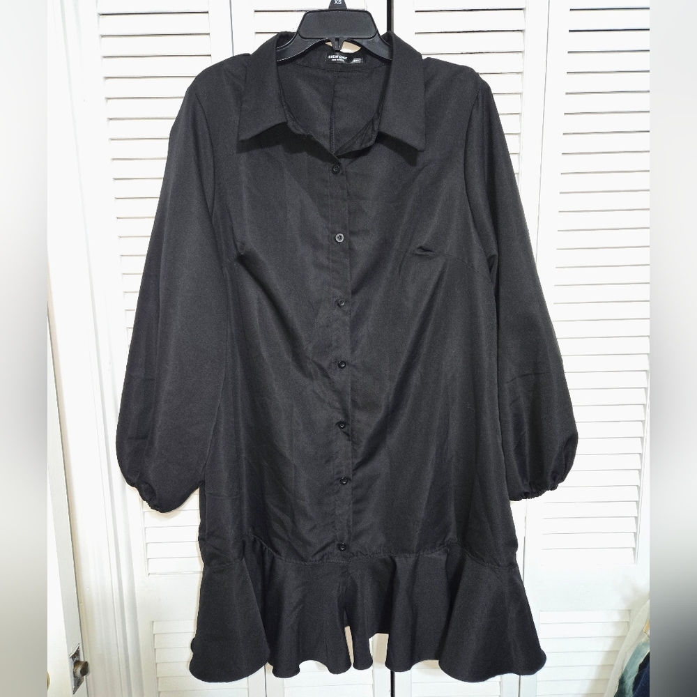 SHEIN Curve Women's 3X Black Button-Up Ruffle Hem Dress